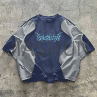Color Contrast Stitching Oversized Screen Print T-shirt