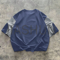 Color Contrast Stitching Oversized Screen Print T-shirt
