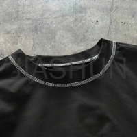 Black and Gray Oversized T-shirt with Contrast Stitching