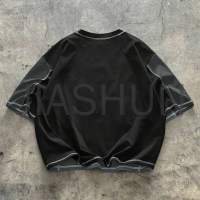 Black and Gray Oversized T-shirt with Contrast Stitching
