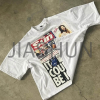 White Oversized Boxy Fit Cotton T-Shirt with DTG Print