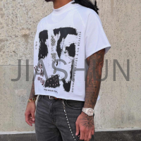 100% Cotton Heavyweight Oversized Boxy Cropped Rhinestone T-Shirt