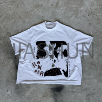 100% Cotton Heavyweight Oversized Boxy Cropped Rhinestone T-Shirt