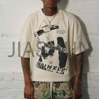 Sun-Faded Acid Wash Oversized Boxy Distressed Graphic T-Shirt