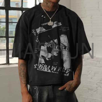 Sun-Faded Acid Wash Oversized Boxy Distressed Graphic T-Shirt