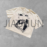 Sun-Faded Acid Wash Oversized Boxy Distressed Graphic T-Shirt