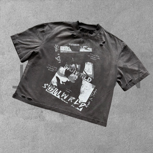 Sun-Faded Acid Wash Oversized Boxy Distressed Graphic T-Shirt