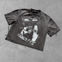 Sun-Faded Acid Wash Oversized Boxy Distressed Graphic T-Shirt