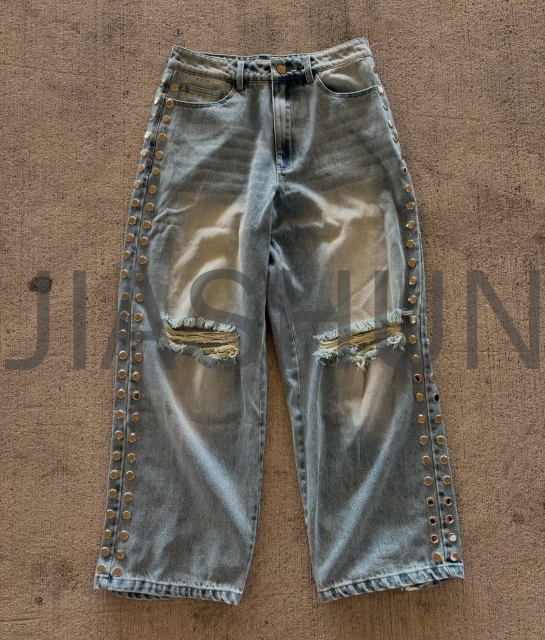 Distressed Oversized Acid Wash Sun Fade Diamond Denim Pants