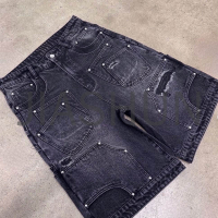 Acid Wash Baggy Knee-Length Ripped Denim Shorts