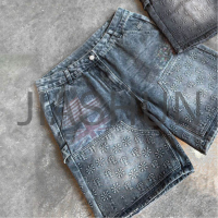 Vintage Wash Distressed Blue-Black Straight Leg Denim Shorts