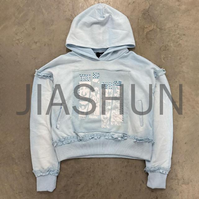 Vintage 100% Cotton Pocket Hoodie with Rhinestone DTG Print