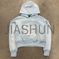 Vintage 100% Cotton Pocket Hoodie with Rhinestone DTG Print