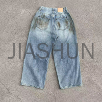 Acid Wash Distressed Loose Mid-Waist Straight Denim Pants