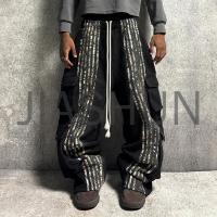 Vintage Stripe Distressed Baggy Sweatpants with Embroidery Patch