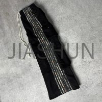 Vintage Stripe Distressed Baggy Sweatpants with Embroidery Patch