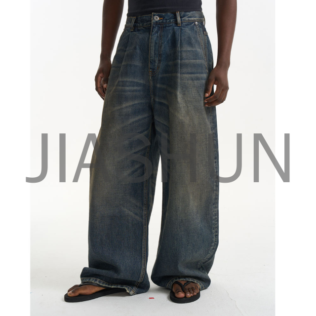 Vintage Stone Washed Heavyweight Cotton Denim Straight Jeans