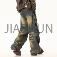 Stone Washed Baggy Heavyweight Multi-Pocket Denim Cargo Pants