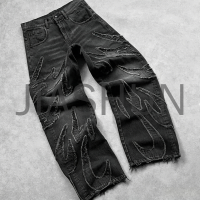 Faded Baggy Jeans with Applique Patch Design