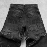 Faded Baggy Jeans with Applique Patch Design