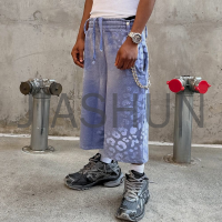 Cotton Baggy Sweat Shorts with Leopard Print