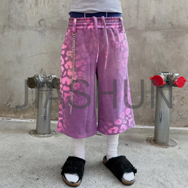 Cotton Baggy Sweat Shorts with Leopard Print