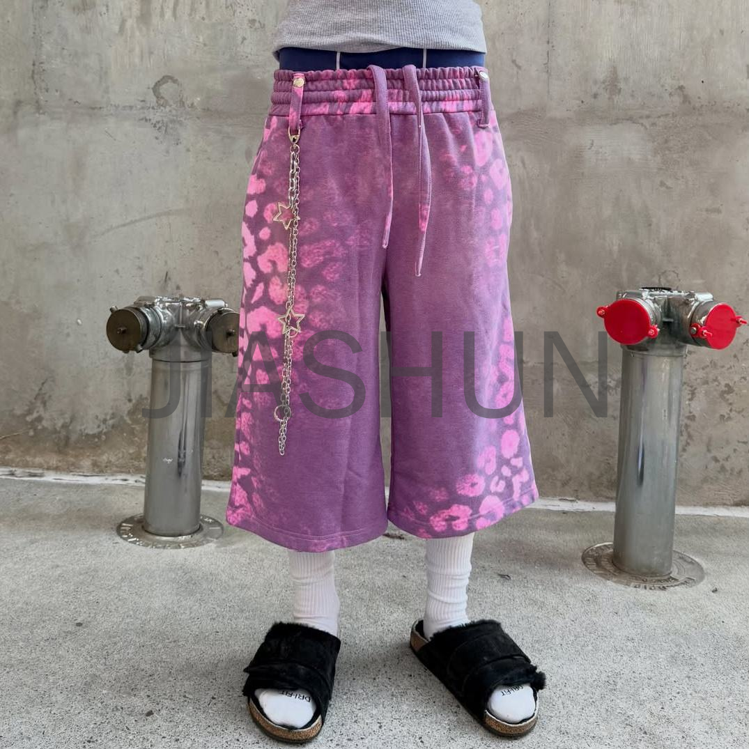 Cotton Baggy Sweat Shorts with Leopard Print