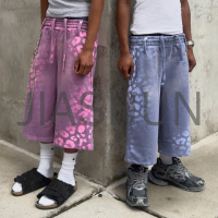 Cotton Baggy Sweat Shorts with Leopard Print