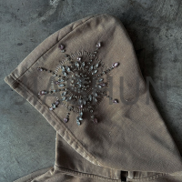 Acid Wash French Terry Boxy Diamond Sun Rhinestone Zip-Up Hoodie