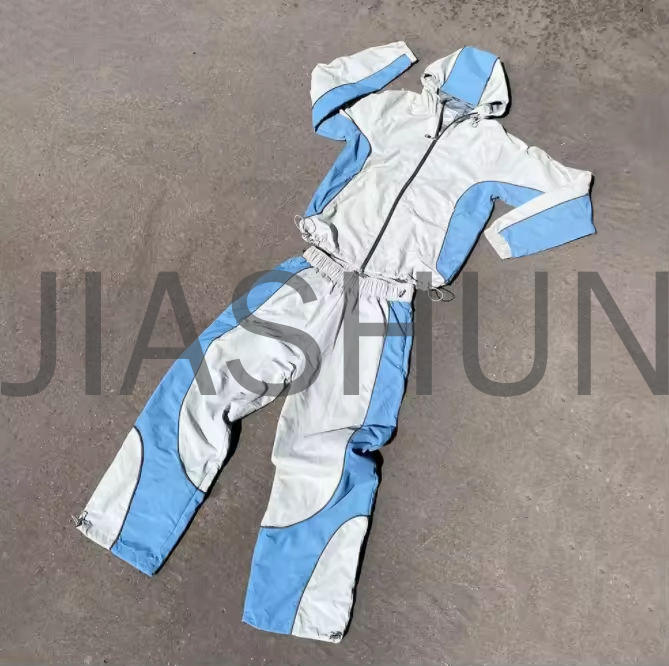 Color Block Patchwork Nylon Windbreaker Set