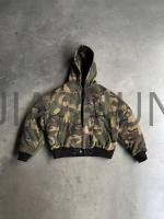 Loose Fit Camouflage Zipper Reversible Hooded Puffer Jacket