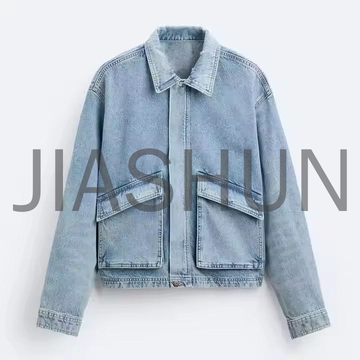 Faded Effect Vintage Wash Oversized Denim Jacket