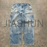 Vintage Denim Carpenter Cargo Pants with Double Knee
