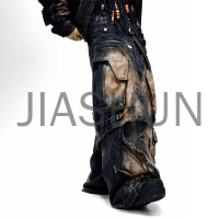 Vintage Wash Distressed Double-Waisted Heavyweight Loose Jeans