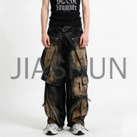 Vintage Wash Distressed Double-Waisted Heavyweight Loose Jeans