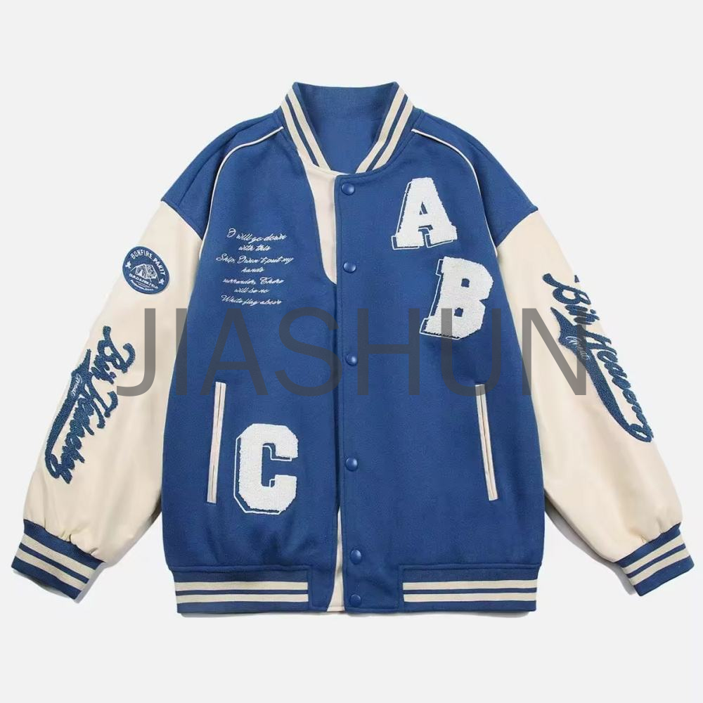 Leather Sleeve Varsity Jacket with 3D Chenille Embroidery