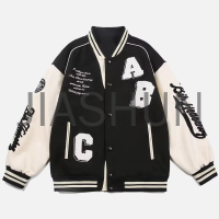 Leather Sleeve Varsity Jacket with 3D Chenille Embroidery