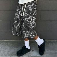 Vintage Distressed Ripstop Camo Oversize Cargo Shorts