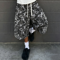 Vintage Distressed Ripstop Camo Oversize Cargo Shorts