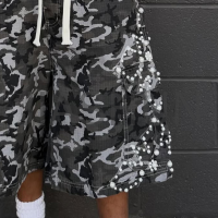 Vintage Distressed Ripstop Camo Oversize Cargo Shorts