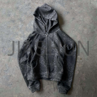 Printed Terry Cotton Plus Size Zip-Up Hoodie Set