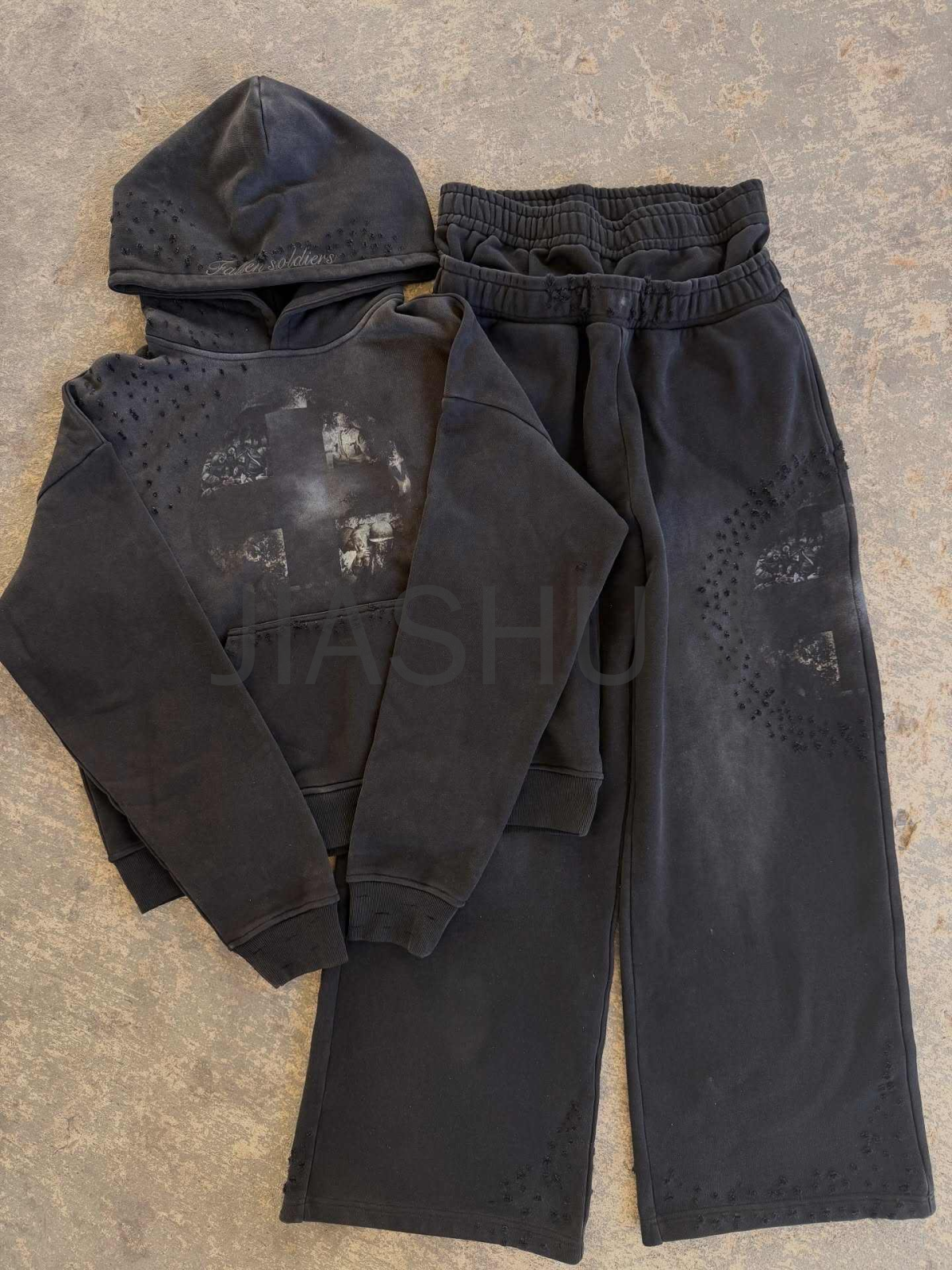 Acid Wash Sunfaded Cotton 2-Piece Set with Double Waist