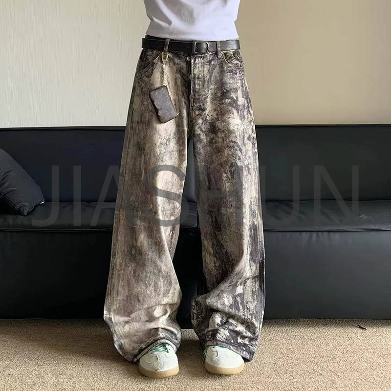 Vintage Wash Dirty Print Straight Leg Jeans