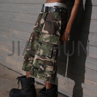 Camo Distressed Baggy Cargo Shorts with Raw Hem