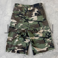 Camo Distressed Baggy Cargo Shorts with Raw Hem