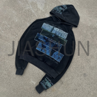 Acid Wash Sun Faded Graphic Hoodie with Screen Print