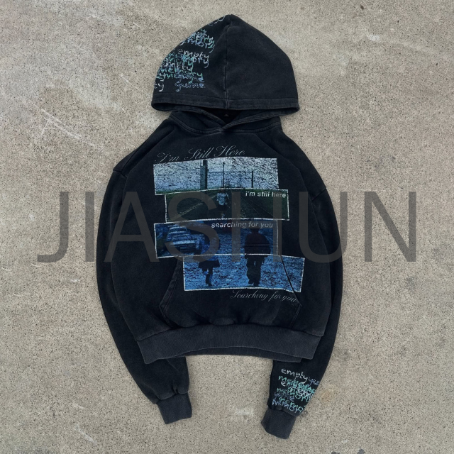 Acid Wash Sun Faded Graphic Hoodie with Screen Print