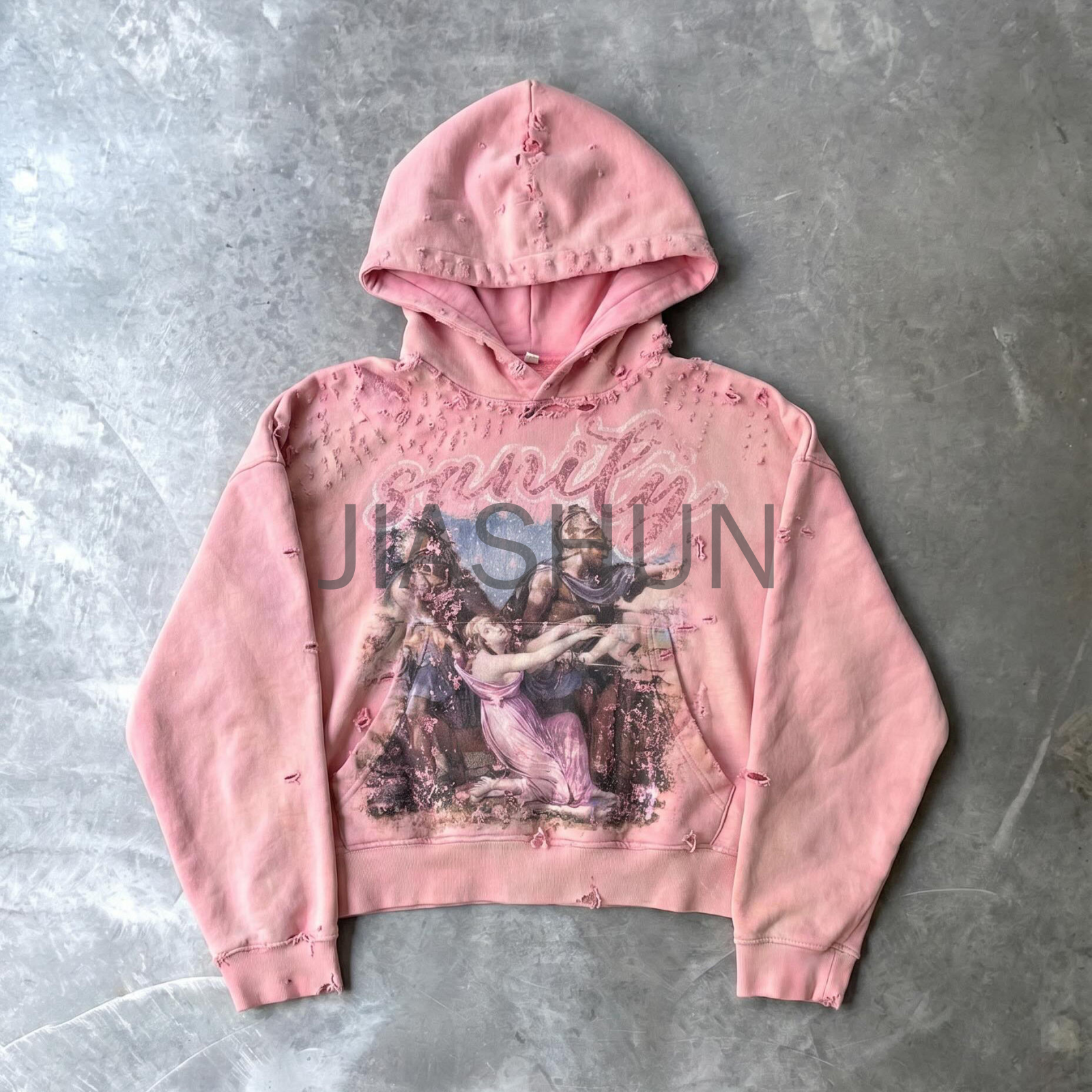 Acid Wash Sun-Faded Heavyweight Hoodie with DTG Print