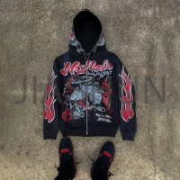 Oversized French Terry Stone Acid Wash Zip-Up Hoodie with Logo