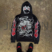 Oversized French Terry Stone Acid Wash Zip-Up Hoodie with Logo